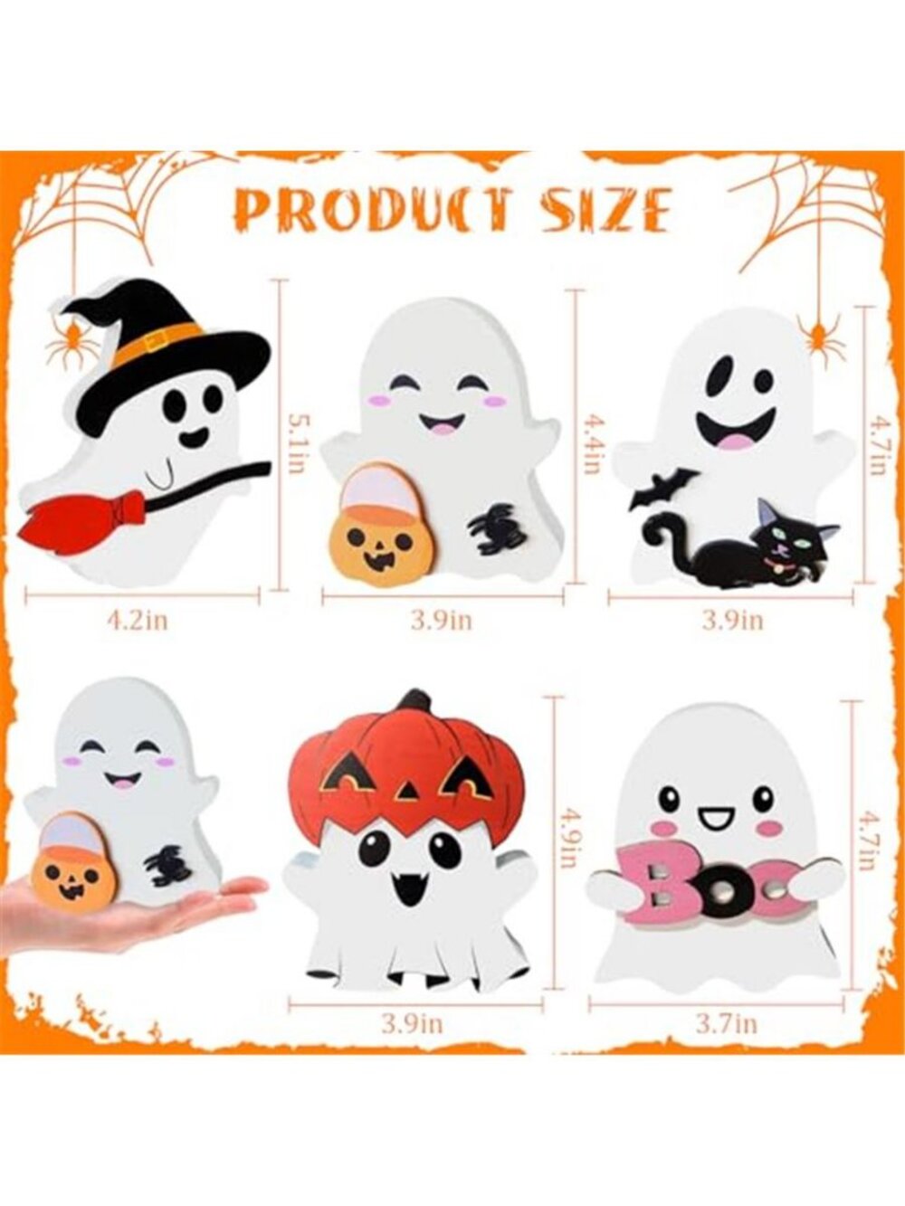 Cute Ghost Halloween Decorations Indoor: Wooden Ghost Decor Table Signs Set of 5 - Picture 2 of 6